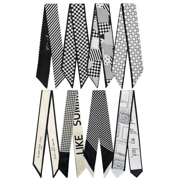 8 Pack Purse Scarf Handbags, Skinny Twill Hair Scarves Narrow Neck Scarf