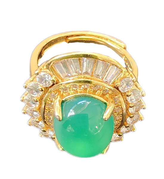 Women Ring With Jade And Cubic Zirconia