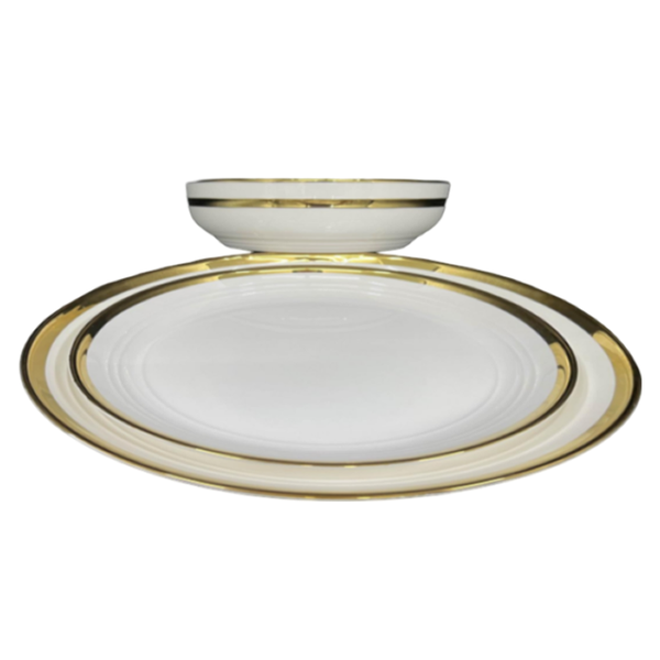 26cm Porcelain Vintage Dinner Set with Gold Lining - 3 Piece