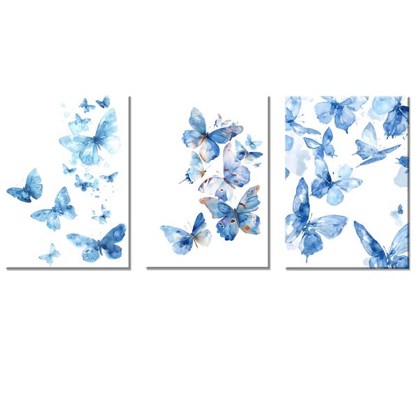 Canvas-Art-3 Piece Blue Butterflies Decorative Wall Art