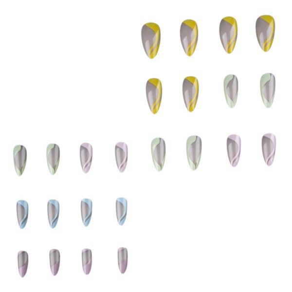 24 Piece - Almond French Style Rainbow Press-On Nails - Multicolor