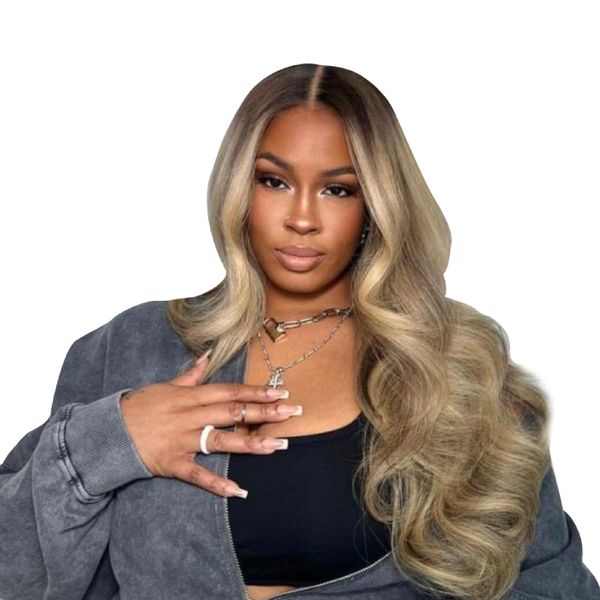 30 Inch 13x6 Lace Front Blonde Balayage Human Blend Wig - Natural Wave
