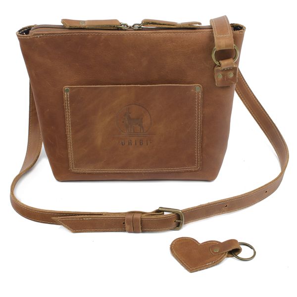 Premium Genuine Leather Crossbody Bag With A Heart Keyring