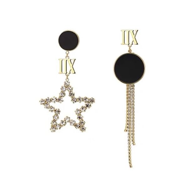 Women's Star Earrings Crystal Star Tassel Earrings Gold Silver Black