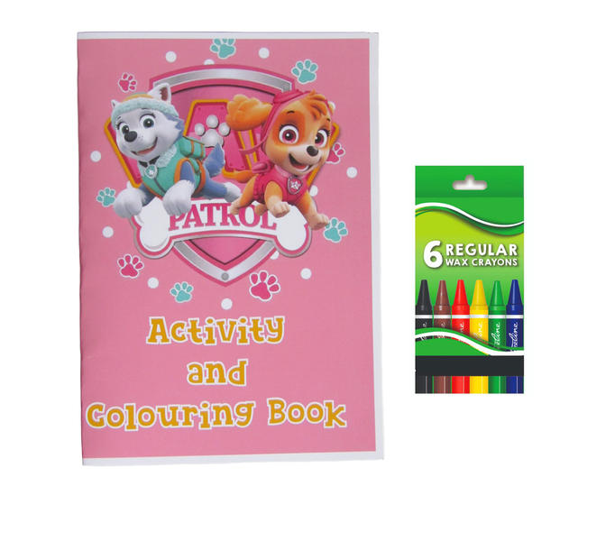Paw Patrol Pink Activity and Colouring Book A5 plus 6 Wax Crayons