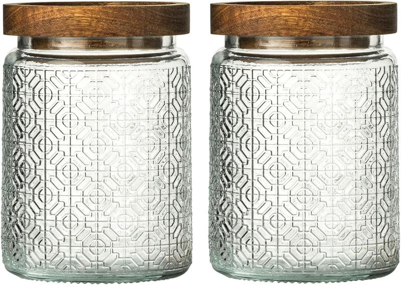 Glass Jars with Wood Lids 700ml - 2 Piece Set