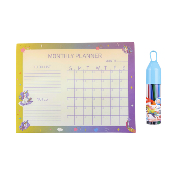80 Page A3 Unicorn Undated Monthly Planner with 12 Pens