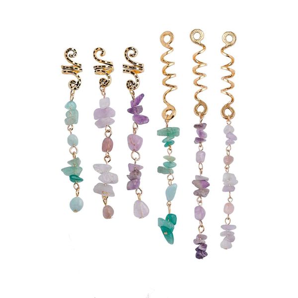 Colored Natural Stone Pendant Hair Jewelry for Women (Pack of 6)