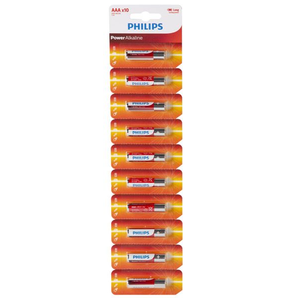 Philips - Power Alkaline AAA Batteries 10-Single Blister with Tear Card