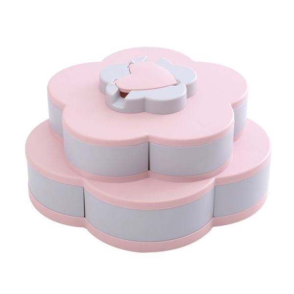 360° Flower Design Rotating Food Storage Container - Pink/Blue