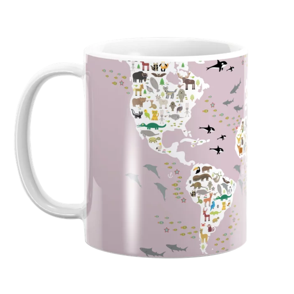 Cartoon Animal World Map - Purple image