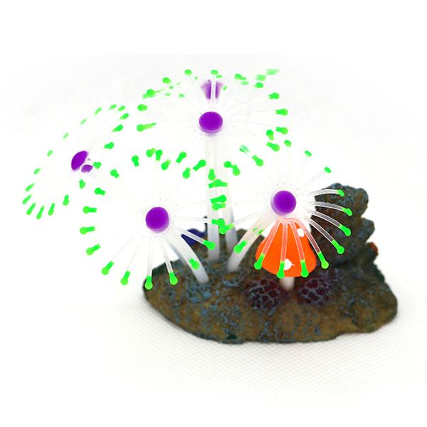 Pet Artificial Glowing Silicone Coral Aquarium Fish Tank Green 8cm