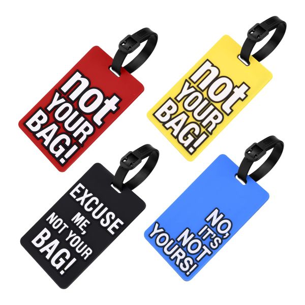 4PCS Funny Text Luggage Tags, Silicone Travel ID Labels