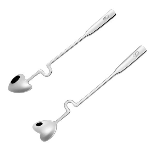 2 Pack Heart-Shaped Stainless Steel Stirring Spoons - Silver