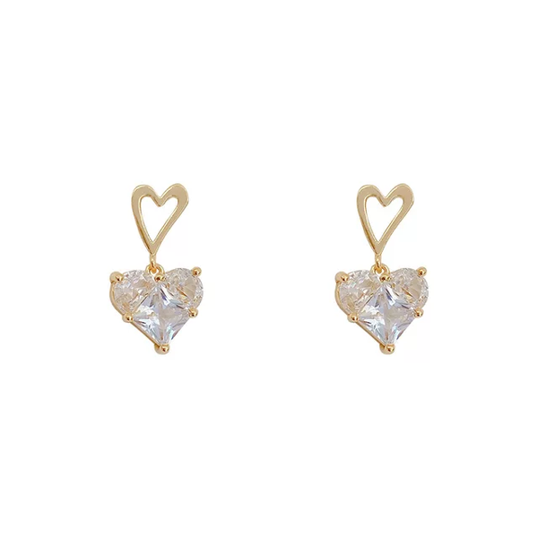 Kandy Rose- 18K Gold Plated Love Shape Zircon Diamond Earrings
