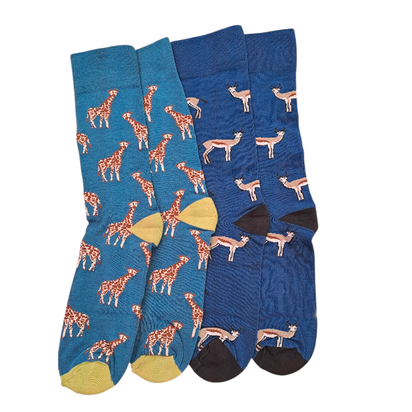 Gift Emporium Giraffe &amp; Springbok Socks (2-Pack) - Size 7-11