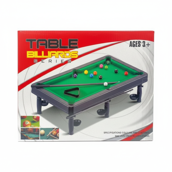 Mini Tabletop Billiards Game with Colorful Balls and Cue Sticks