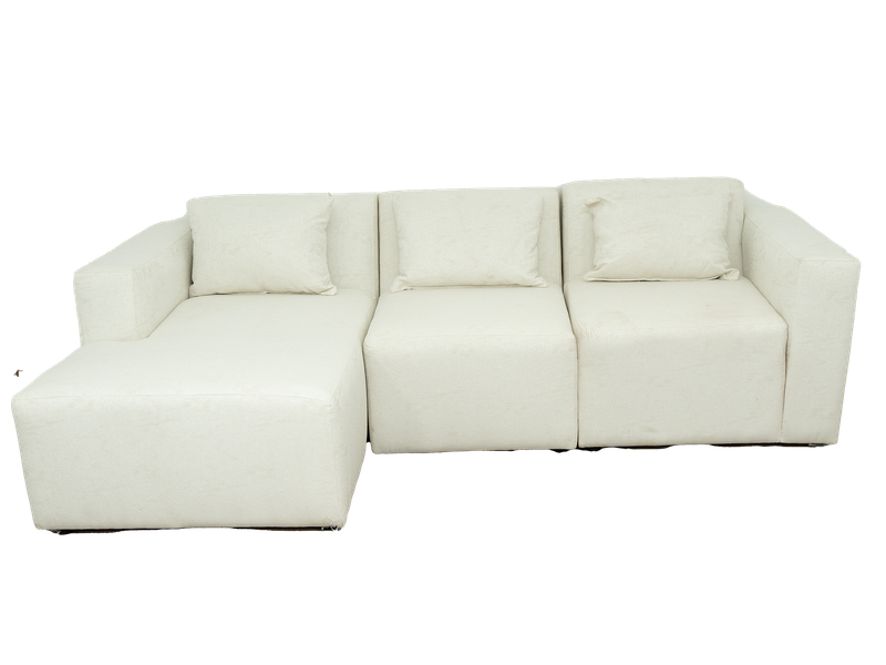 Modular 3 Seater Sofa - White Teddy Fleece- Left Hand