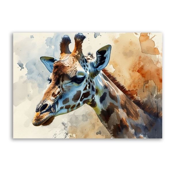 Closeup Watercolor Giraffe Canvas Abstract Wall Art
