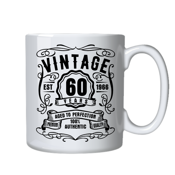 Vintage 60 Years Old Est 1966 Birthday Cup - Mug Gift - White