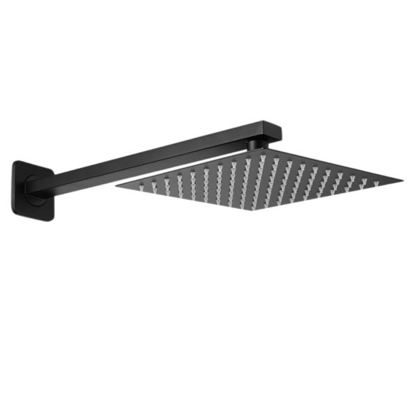 8-Inch Square Shower Head with Arm Set, Matte Black Finish, Top Spray