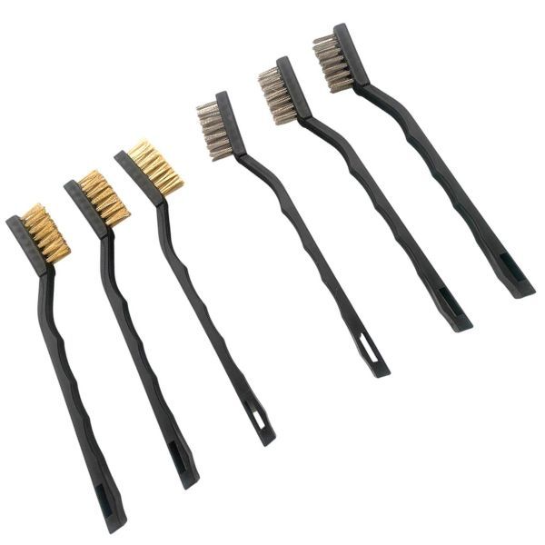 6 Pack Stainless Steel and Brass Wire Brush Set With Curved Black Handle