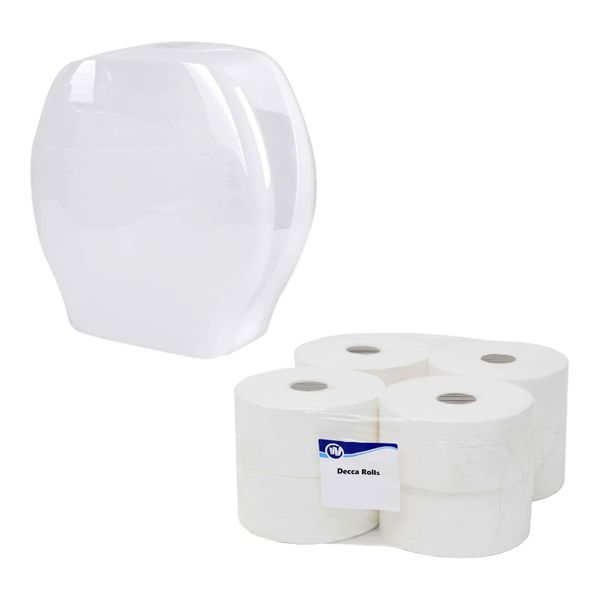 Decca Roll Hand Paper Towel Dispenser with 8 Hand Paper Rolls-Lucent White