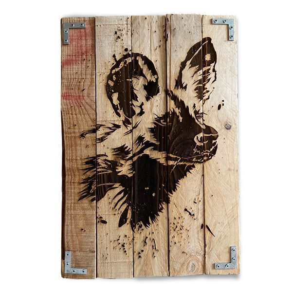 Unique Wall Art - Reclaimed Plywood Engraved With Wild Dog