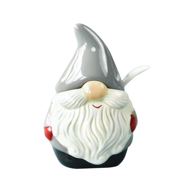 Home Kitchen Decor Sugar Container Ceramic Gnome Jar with Lid Spoon 11.7cm