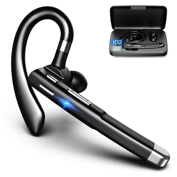 Wireless Rotatable Single Ear Bluetooth Earpiece with Battery Display Charging Case for Driving &amp; Business