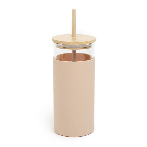George &amp; Mason - Glass Bottle with Silicone Sleeve &amp; Straw - Blush