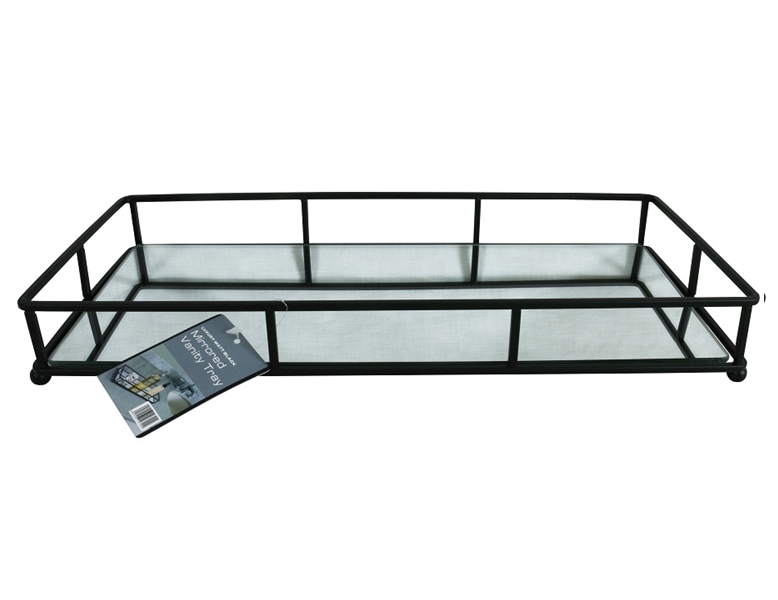 Mirrored Vanity Tray 1-Tier Rectangular - Black - 36 x 15cm