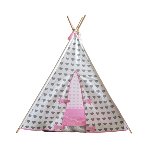 BabyBean - Grey Heart Teepee Tent with Pillow