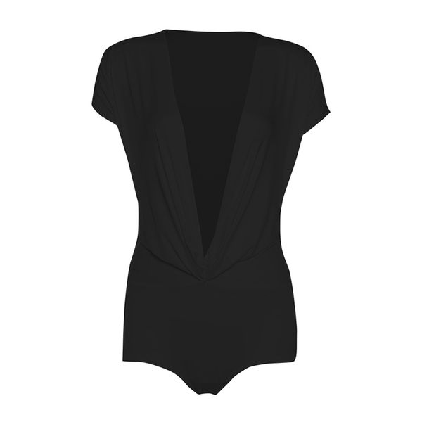 Deep V-bottom Slim Fit Waist Bag Hip Short Sleeved Jumpsuit