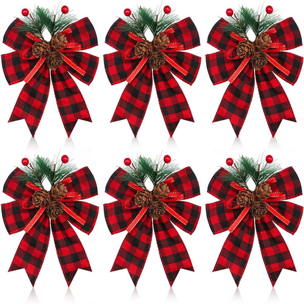 12 Pcs Christmas Black Red Bow Christmas Tree Decoration Bows