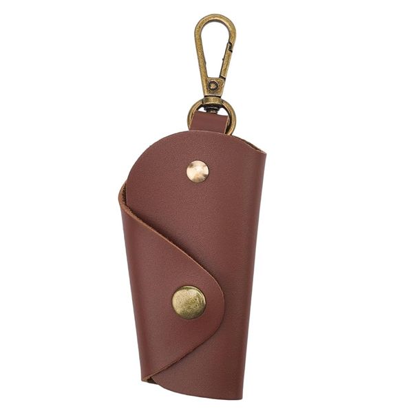 Leather Keyring Cover Pouch with Snap,Protective Wrap Keychain,Key Case