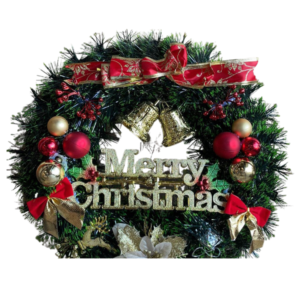 Christmas Wreath with Bowknot for Front Door Wall Hanging Rattan - 30cm