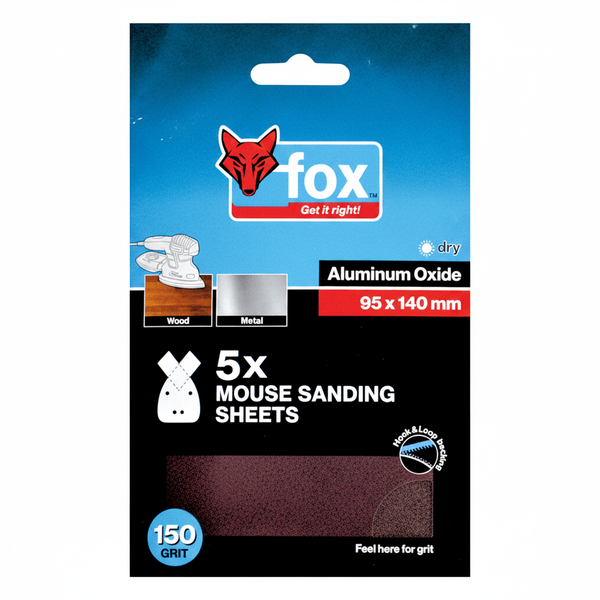 Fox Mouse Sanding Sheets 95x140mm P150 - 5 Piece