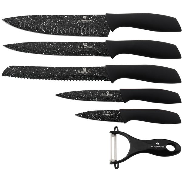 Blaumann 6 Piece Stainless Steel Marble Coating Knife Set Black