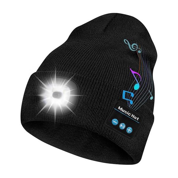 Rechargeable LED Bluetooth Music Beanie Hat with Bright Headlamp Light