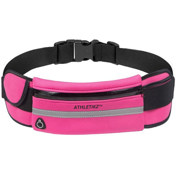 Athletikz Running Waist Bag/Belt - Water Bottle Slot/Reflective Strip- Pink