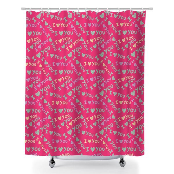 Shower Curtain for Bathroom, 180x180cm Washable Heart Pattern Bath Curtain
