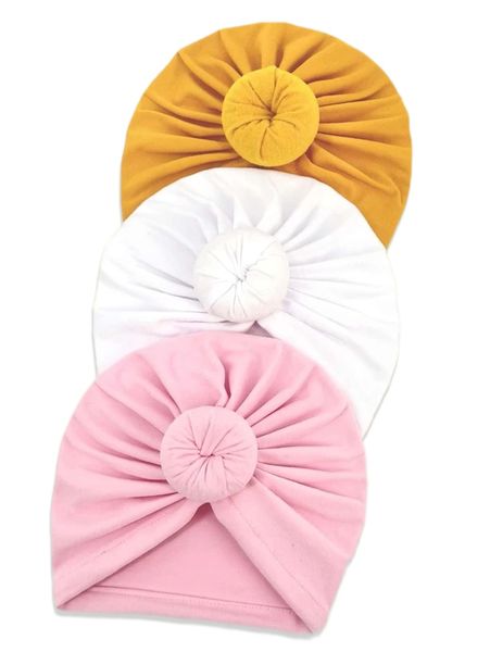 Newborn Baby Girl Turbans Solid Ruched Hat - Set of 3