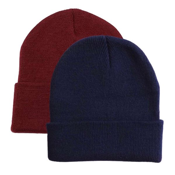Knitted Beanie 2 Pack - Navy Blue &amp; Maroon