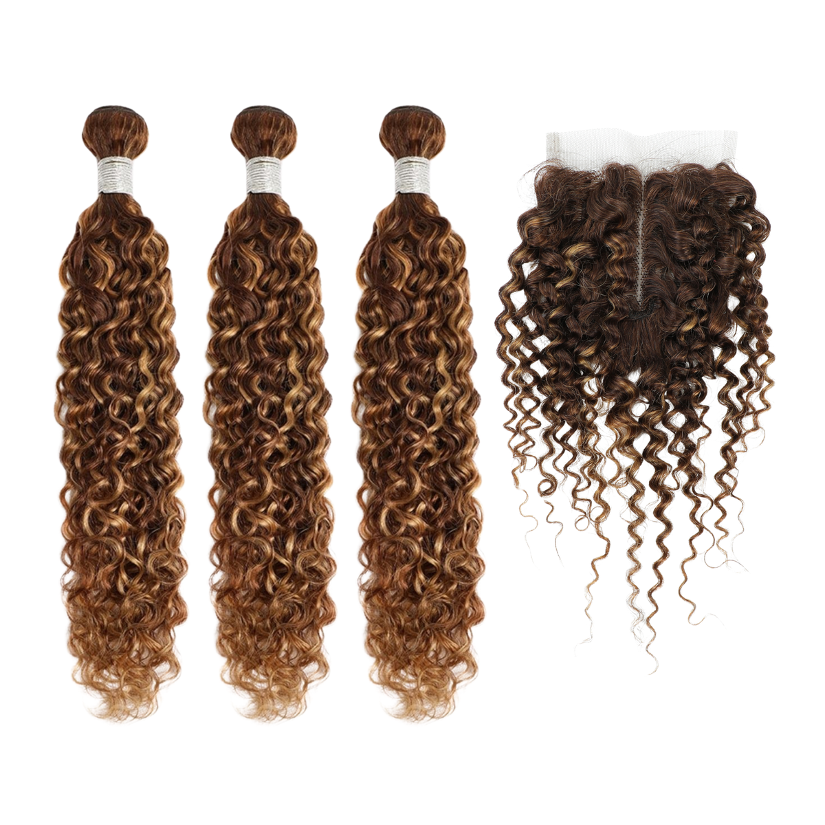 Short Human Hair Bundle and 4x4x1 Lace Closure Water Wave Piano Color 12in