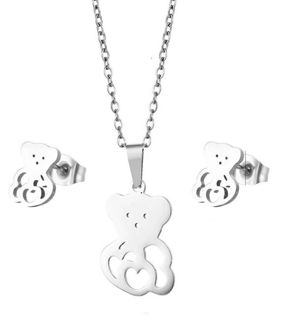 Stainless steel pendant and matching earring set Teddy Bear Buy