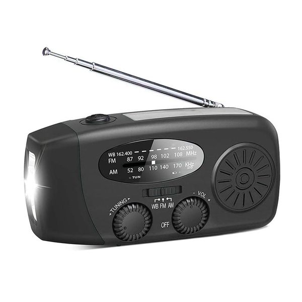 Portable Radio 1000mah Solar Hand Crank with Led Flashlight SOS AlarmBlack