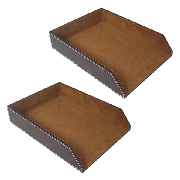 Pu Leather Collection Letter Tray Desk Stackable Office File (Brown)