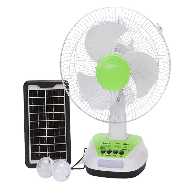 12-inch Rechargeable AC/DC Fan With 2 LED Lights and Mobile Charger