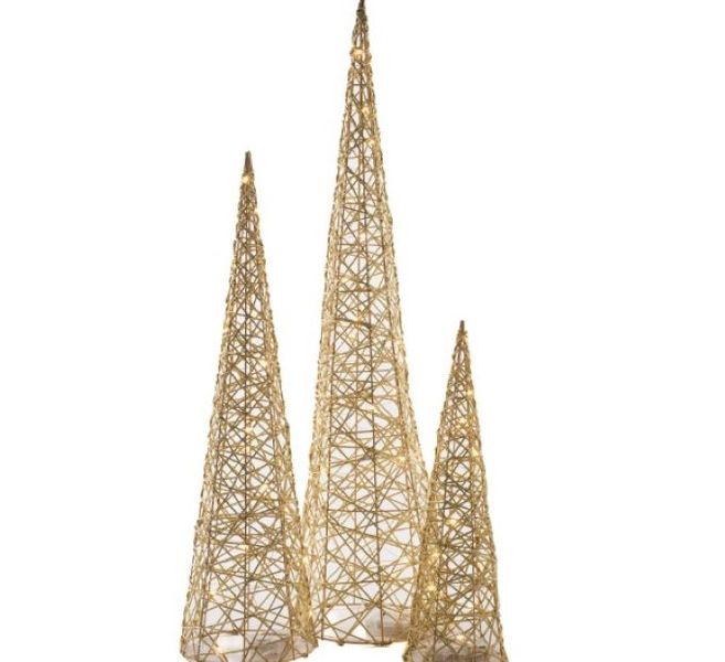 Northlight Set of 3 LED Twinkle Lighted Gold Mesh Cone Trees